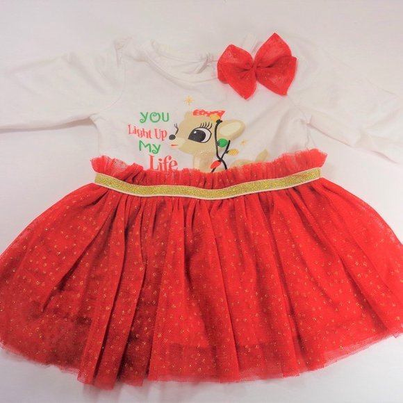 RUDOLPH YOU LIGHT UP MY LIFE REINDEER 3 MONTH GIRLS CHRISTMAS HOLIDAY OUTFIT - Picture 2 of 5